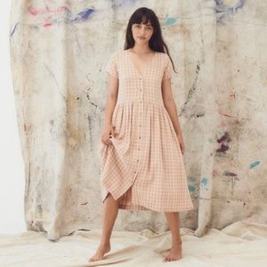 Wares by Olli Ella Organic Cotton Afternoon Dress in Toast Check Size S
